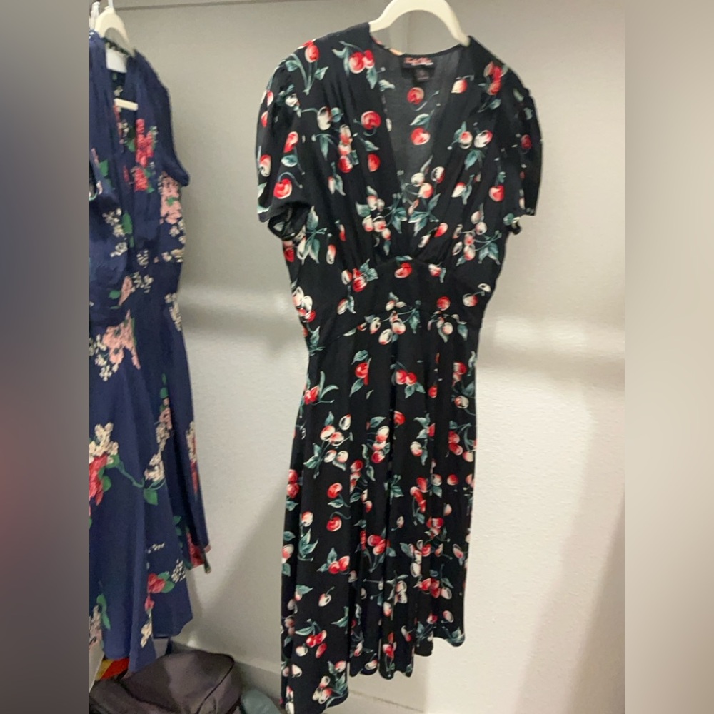 Trashy Diva Sadie Dress Cherry Print Size 6 Draped Sheath Rockabilly Pinup